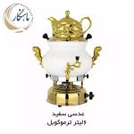سماور ترموکوبل دار ۶لیتر ماه نگار تمام طلایی با قوری طلایی