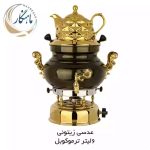 سماور ترموکوبل دار ۶لیتر ماه نگار تمام طلایی با قوری طلایی